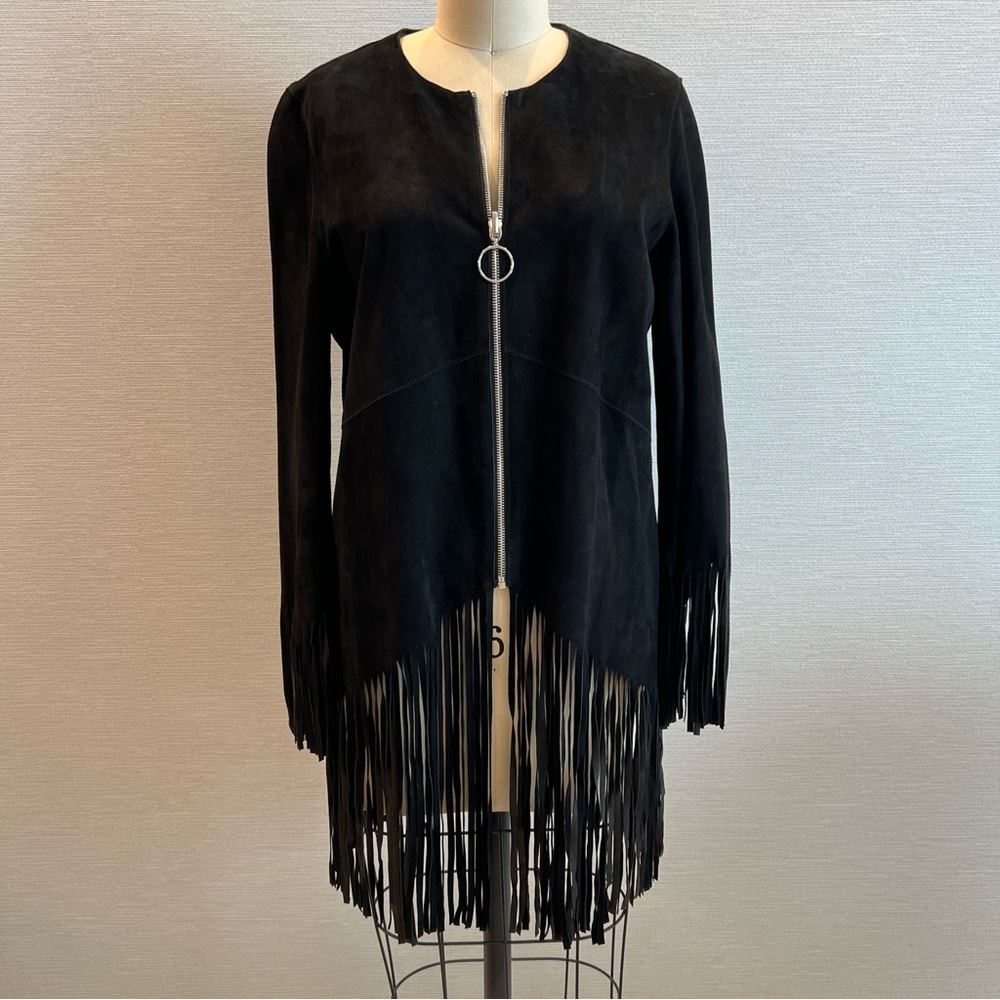 Alexis Black Suede Fringe Zip-Front Jacket